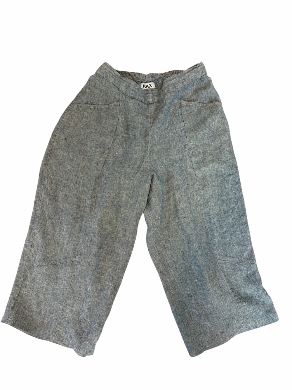 Flax Wide Leg Relaxed Linen Trousers Blue Grey Chambray Size Large
